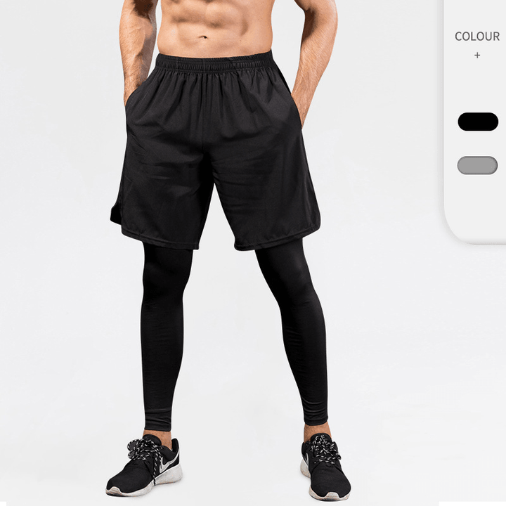 Men'S Leggings Fake Two Pieces of Fitness Sports Running Training - MRSLM