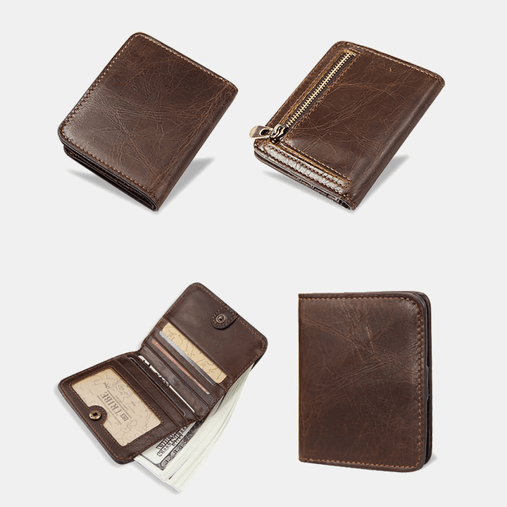 Men Genuine Leather Multi-Card Slot Retro Casual Short ID Wallets Card Case Money Clip Coin Purse Wallet - MRSLM