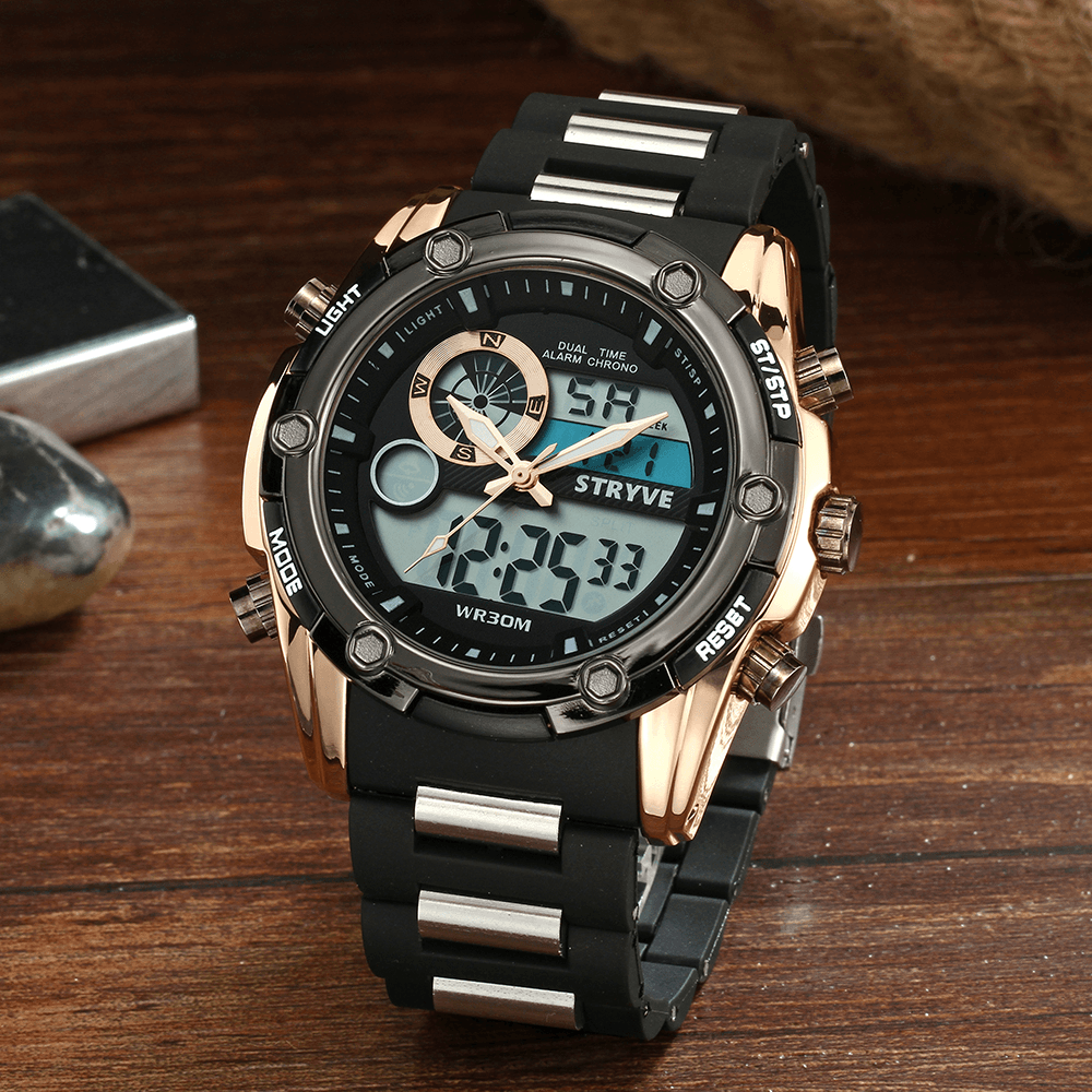 STRYVE S8006 Dual Display Digital Watch Chronograph Alarm Stopwatch Luminous Display Sport Watch - MRSLM