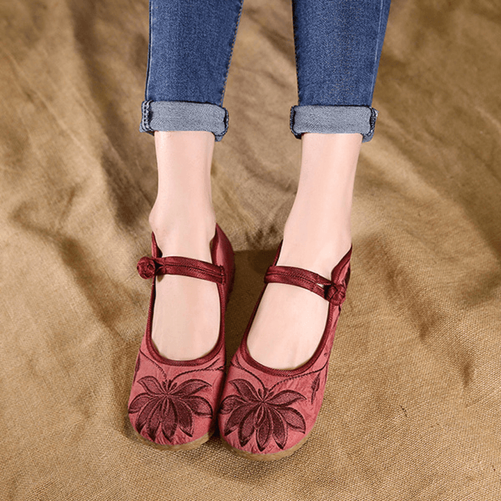 Women Embroidered Flower Soft Sole Casual Flat Loafers - MRSLM