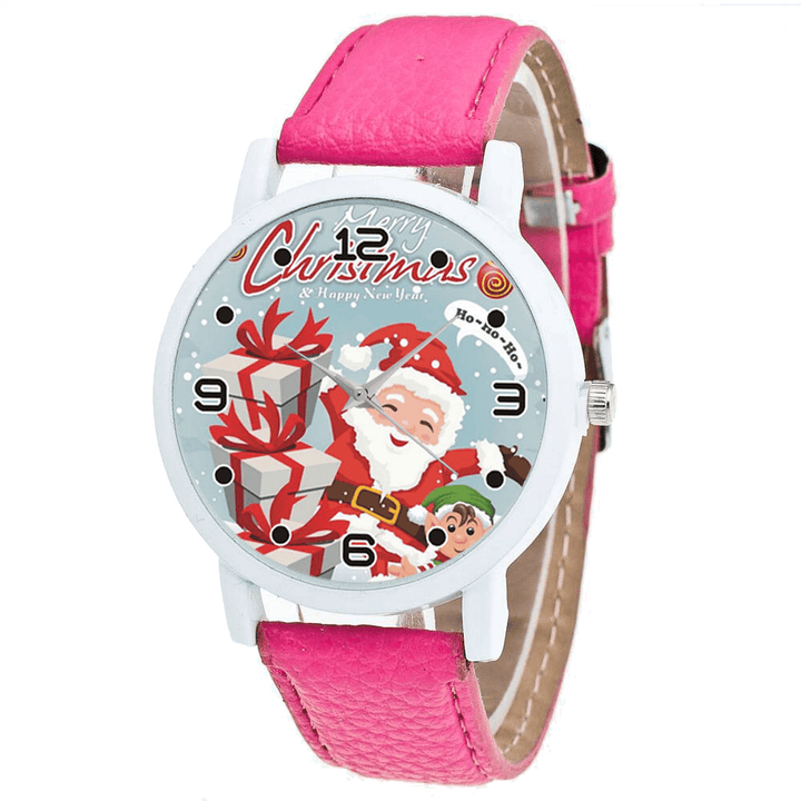 Fashion Christmas Santa Claus with Gift Pattern Cute Watch Leather Strap Men Women Quartxz Watch - MRSLM