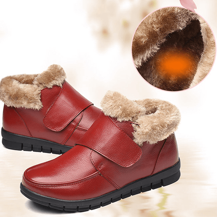 Genuine Leather Cotton Shoes Casual Slip on Fur Lining Boots - MRSLM