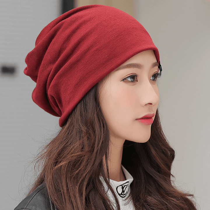 Women Cotton Keep Warm Outdoor Winter Fashion Casual Solid Double Beanie Knitted Hat - MRSLM