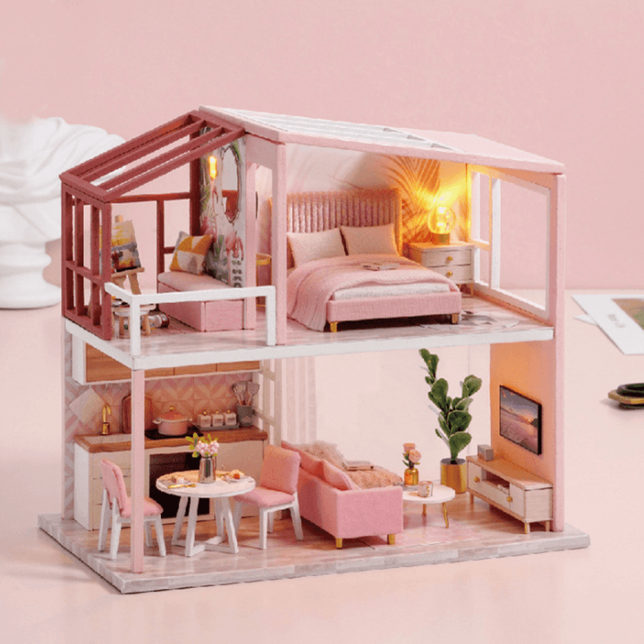 Wisdom Wooden Nordic Style Creative Fun Cute DIY Handmade Assemble Fun Doll House Toy for Gift Collection Home Decor - MRSLM