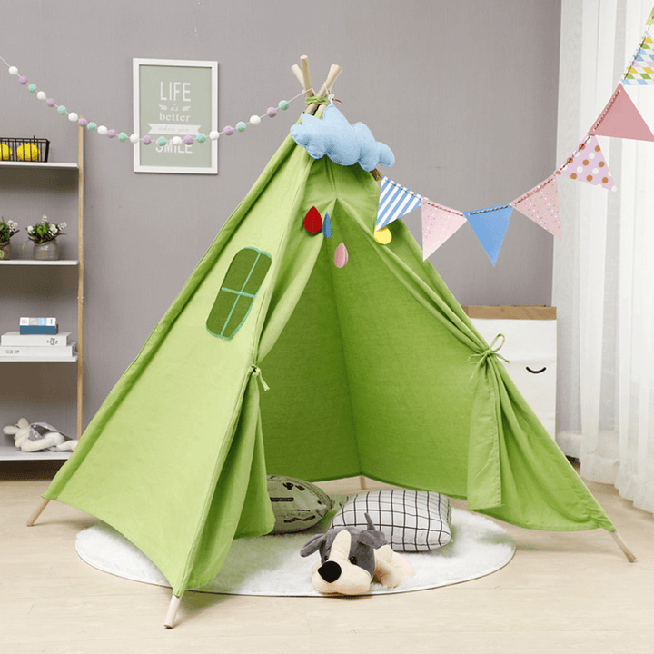 135Cm Kids Teepee Play Tent Pretend Playhouse Indoor Outdoor Children Toddler Indian Canvas Playhouse Sleeping Dome W/ Package Bag Gift - MRSLM