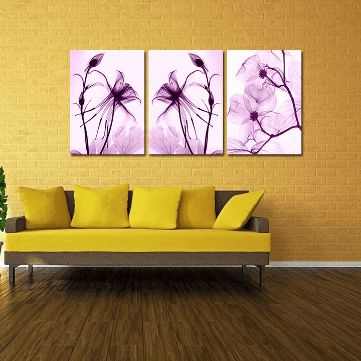 Miico Hand Painted Three Combination Decorative Paintings Botanic Purple Flowers Wall Art for Home Decoration - MRSLM