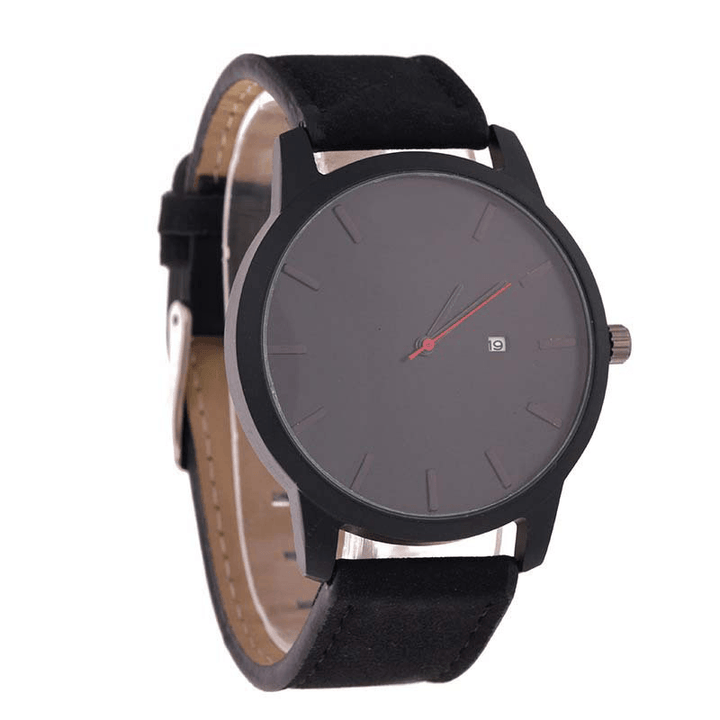 Casual Fashion Big Dial with Calendar Matte PU Leather Strap Men Wristwatch Quartz Watch - MRSLM