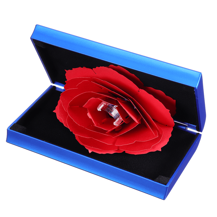 Folding Rotating Rectangle Rose Ring Box Birthday Valentine'S Day Jewelry Box - MRSLM