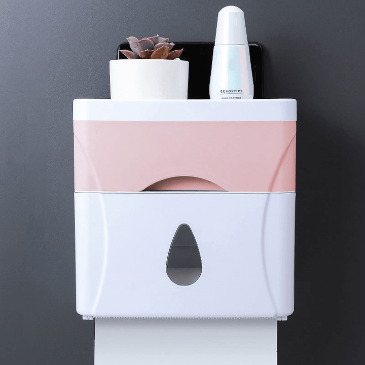 Wall Mounted Press Open Waterproof Double-Deck Paper Rolled Toilet Tissue Box - MRSLM