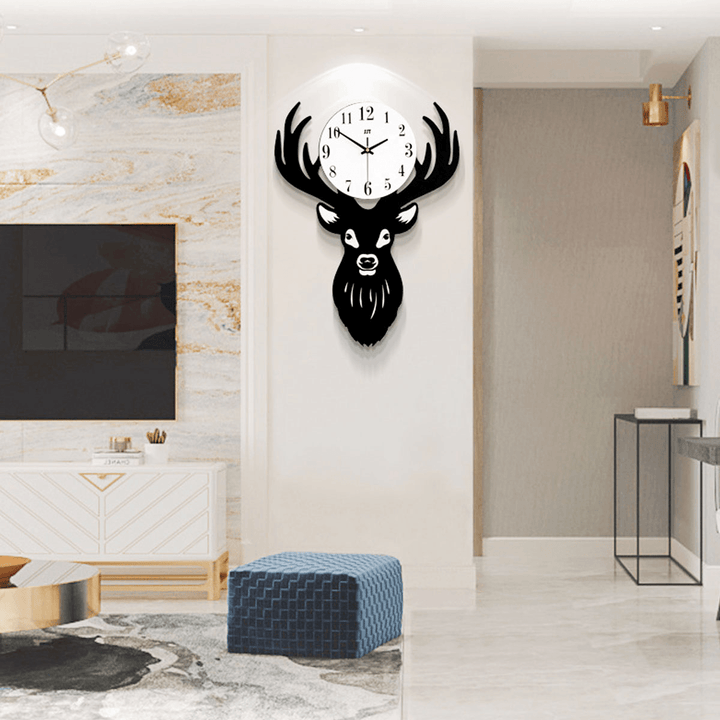 Deer Head Wall Clock Density Fibreboard Home Living Room Nordic Minimalist - MRSLM