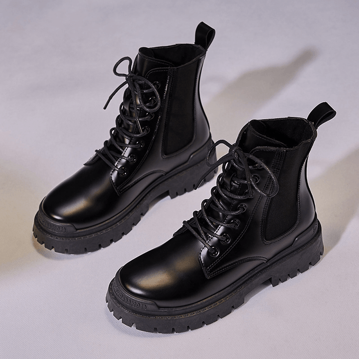 Women Casual Warm Slip Resistant Platform Lace up Combat Boots - MRSLM