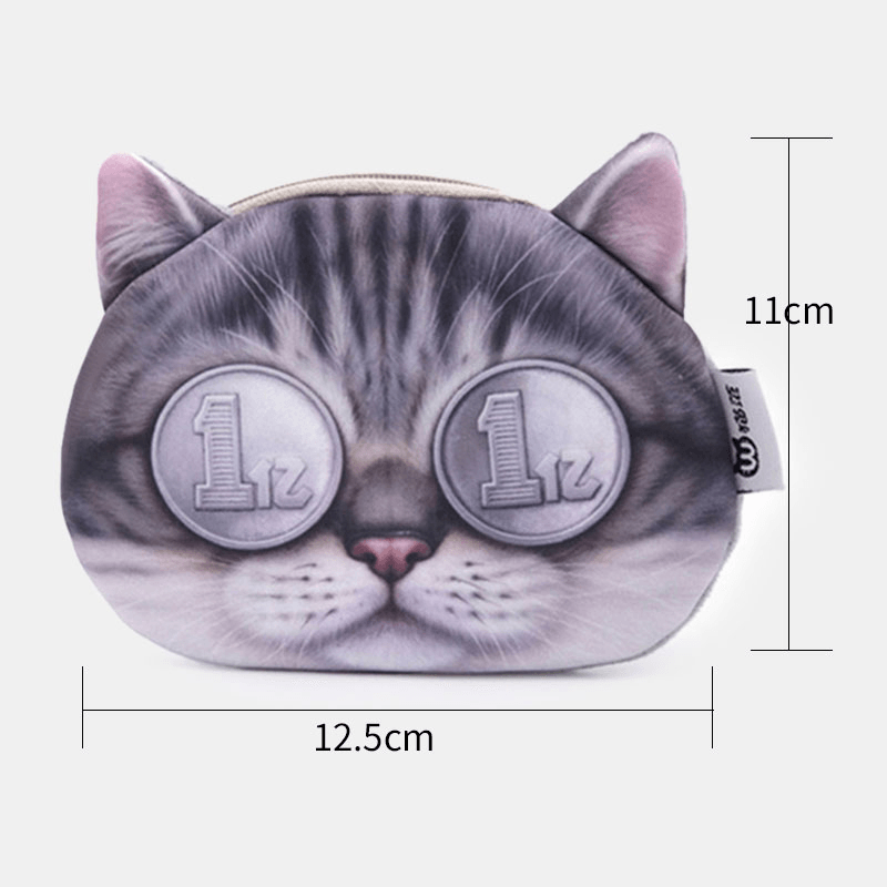 Women Cartoon 3D Cat Head Personality Cute Small Storage Bag Coin Bag - MRSLM