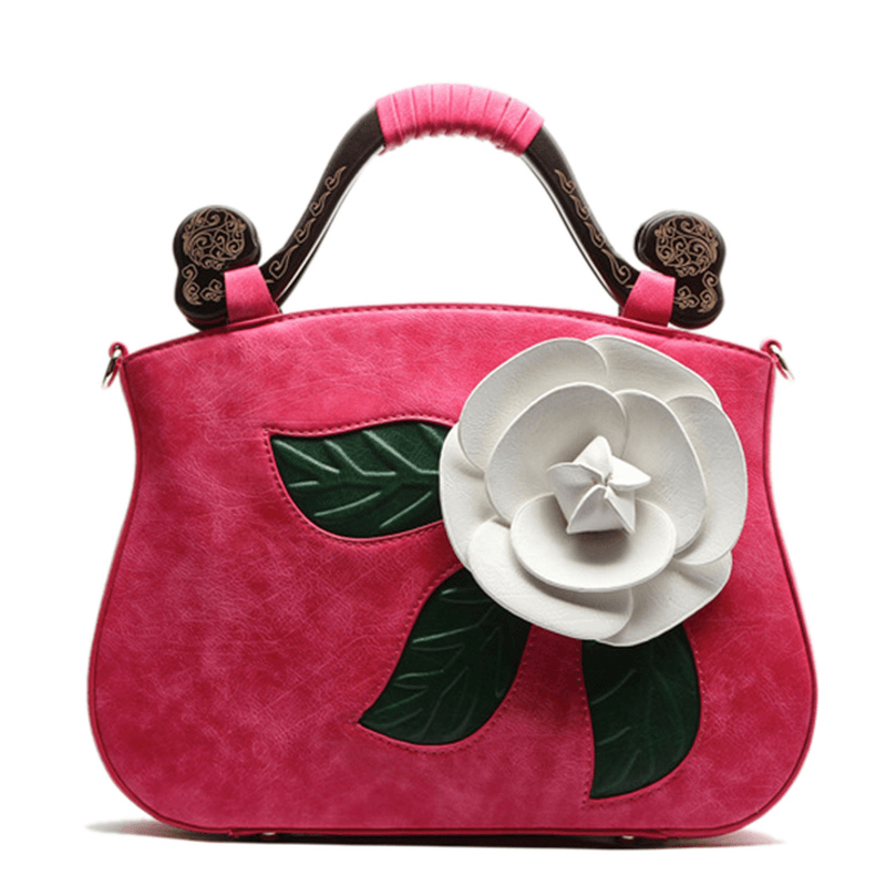 Vintage Fashion PU Leather Rose Decorative Handbag Crossbody Bag for Women - MRSLM