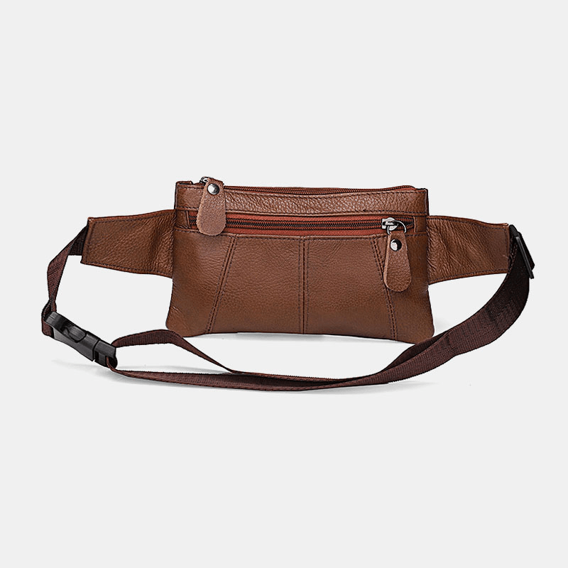 Men Genuine Leather Multi-Pocket Anti-Theft Multifunctional Crossbody Bag Chest Bag Sling Bag - MRSLM