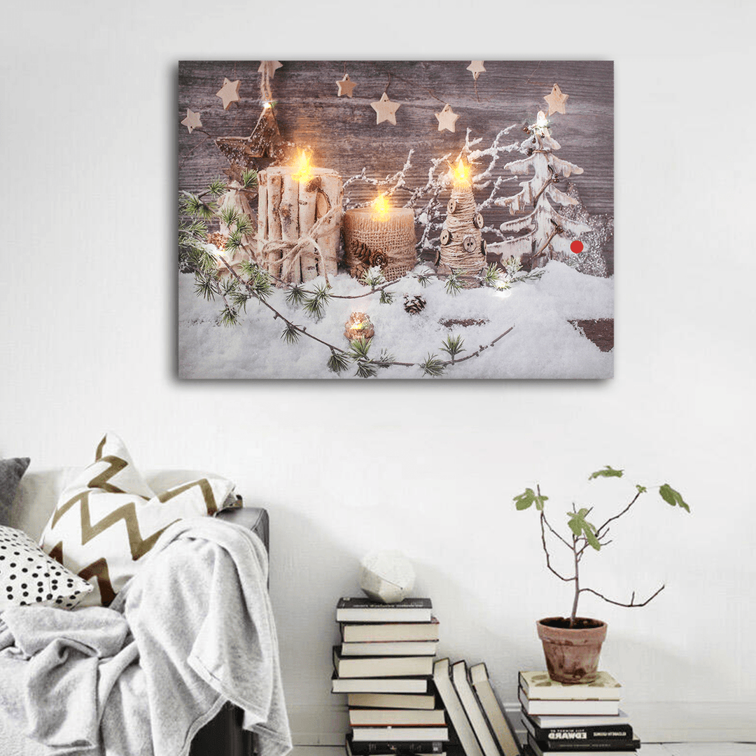 Wall Art Picture Christmas Decoration Light up LED Canvas Flickering Candles - MRSLM