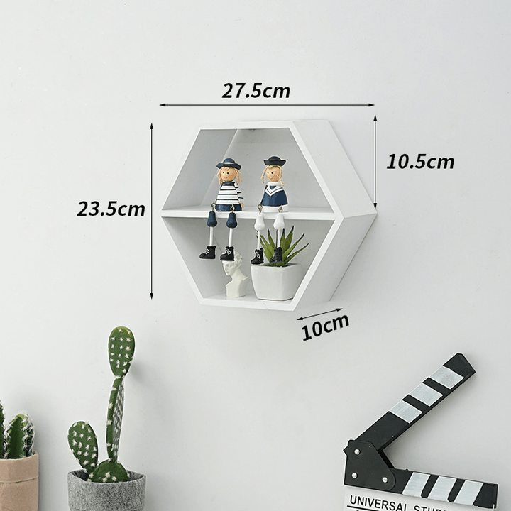 Hexagon Wall Mounted Shelf Rack Decorative Frame Wall Punch-Free Bookshelf Decorations Display Stand Organizer for Office Home Living Room Bathroom - MRSLM