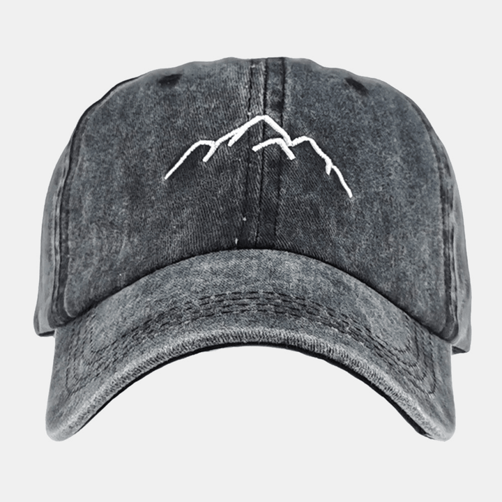 Unisex Washed Distressed Cotton Mountain Pattern Embroidery Fashion Sunscreen Baseball Cap - MRSLM