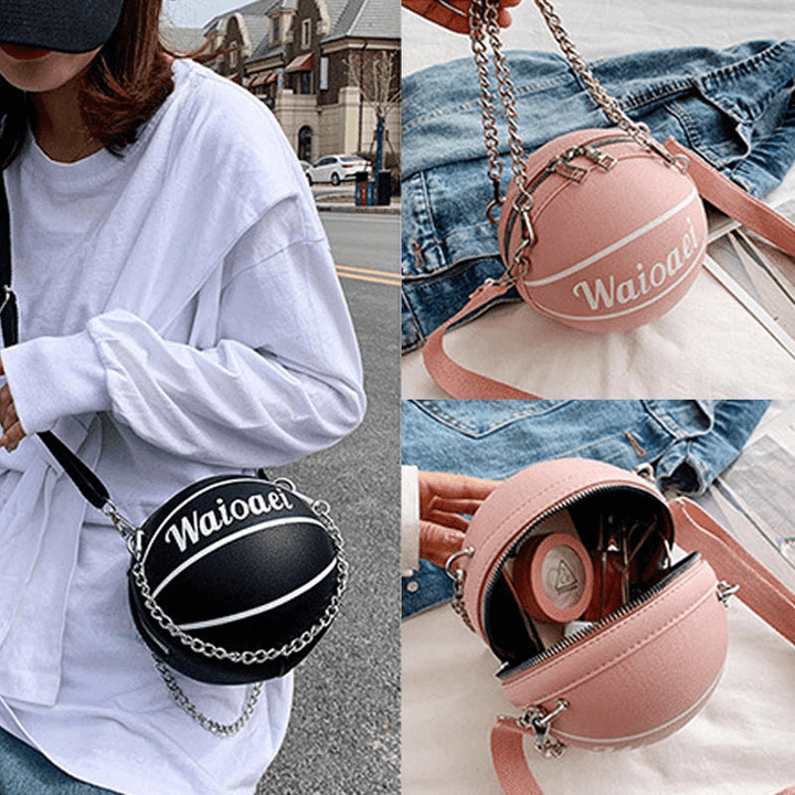 Wonmen Unique Design Basketball Look Solid Color Handbag Fashion Adjustable Shoulder Bag Cross Body Bag - MRSLM