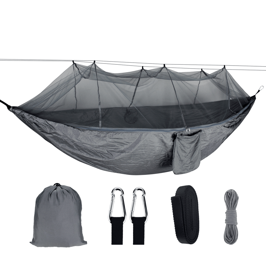 1-2 Person Portable Outdoor Camping Hammock with Mosquito Net High Strength Parachute Fabric Hanging Bed Hunting Sleeping Swing Max Load 300KG - MRSLM