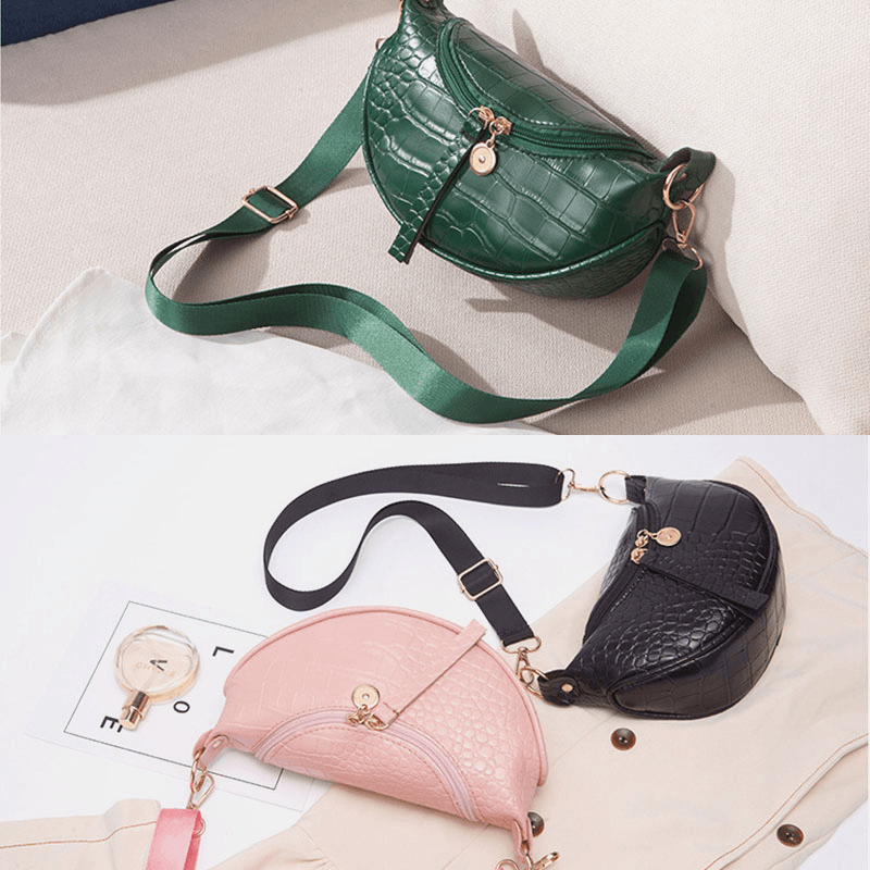 Women Alligator Semi-Circle Saddle Bag Crossbody Bag Leisure Chest Bag - MRSLM