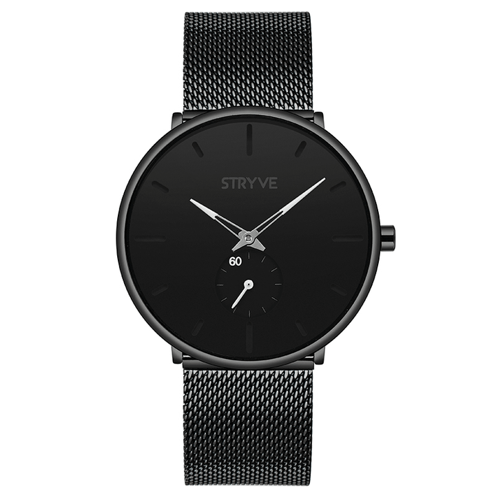 STRYVE S9501 Fshion Men Simple Dial Full Mesh Steel Strap Independent Second Dial Quartz Watch - MRSLM