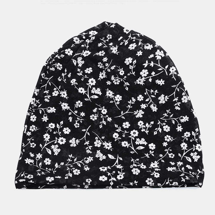 Women Thin Chiffon Breathable Baotou Hat Dual-Use Neck Protection Scarf Bib All-Match Floral Print Beanie Hat - MRSLM