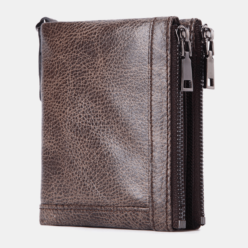 Men Genuine Leather Cowhide RFID Blocking Anti-Theft Retro Business Card Holder Wallet - MRSLM