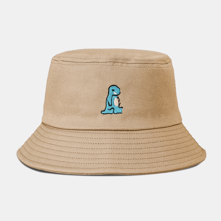 Unisex Cartoon Little Dinosaur Embroidery Sun Hat Outdoor Casual Sunshade Bucket Hat - MRSLM