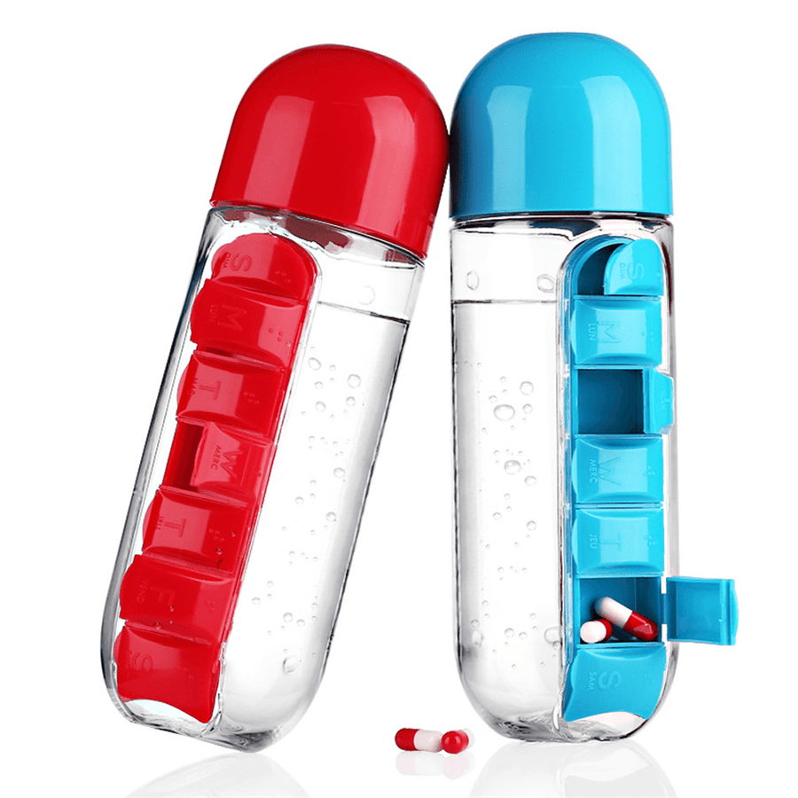 Ipree® 600Ml Water Bottle 7 Days Week Pill Capsule Case Organizer Leak-Proof Drinking Cup - MRSLM