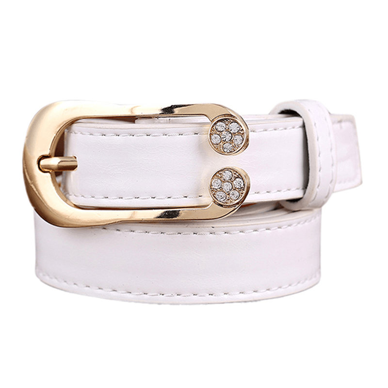 Women Ladies Second Layer Leather Belt Diamond Waist Belt Metal Pin Buckle Dress Waistband - MRSLM