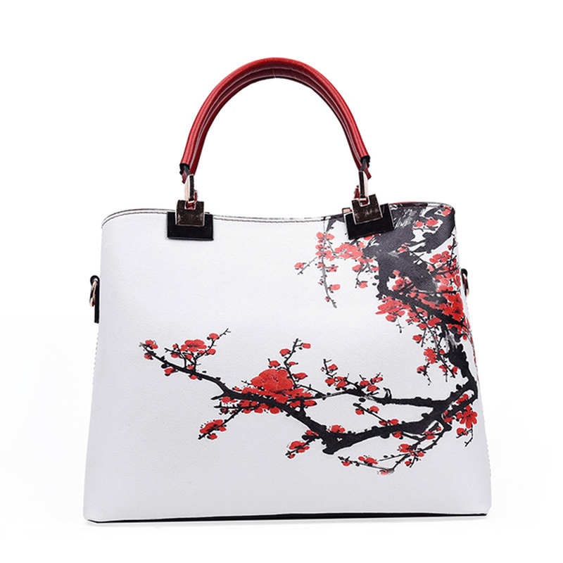 Women Floral PU Leather Capacity Tote Elegant Shoulder Bag Vintage Crossbody Bags - MRSLM