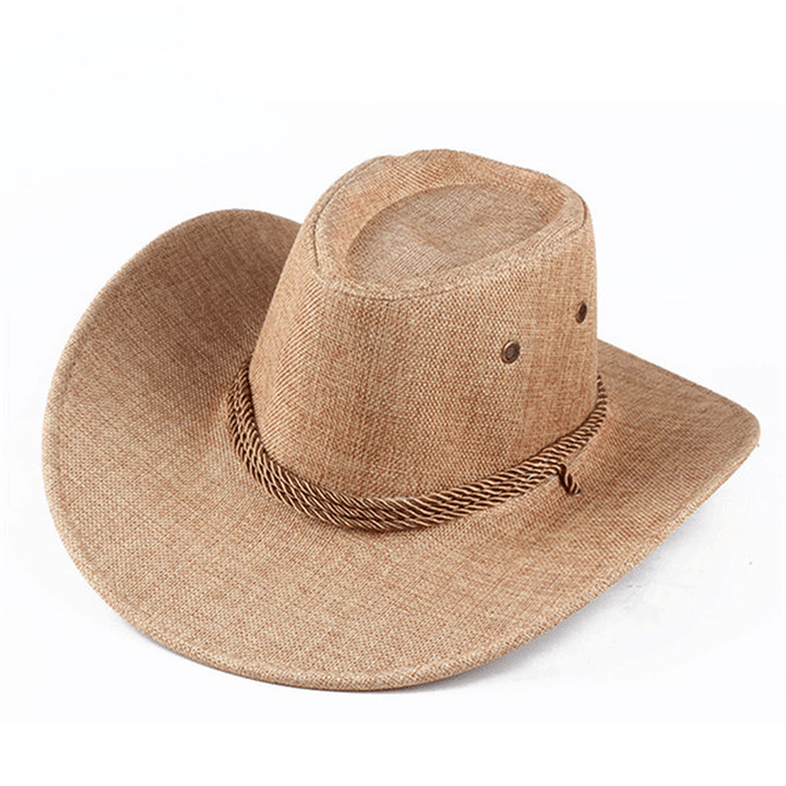 Bang Good Men Western Cowboy Hat Outdoor Wide Brim Linen Hat - MRSLM