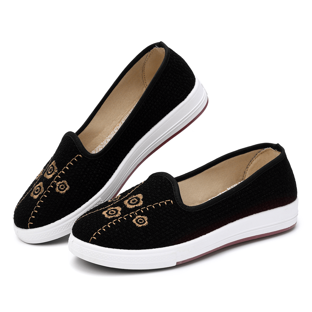 Women Embroidery Comfy Breathable Casual Shallow Slip on Flat Loafers - MRSLM