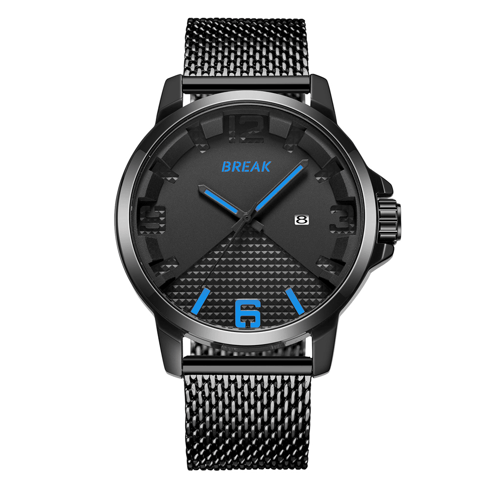 BREAK 3301 Calendar Sport Men Wrist Watch Simple Design Stainless Steel Quartz Watches - MRSLM