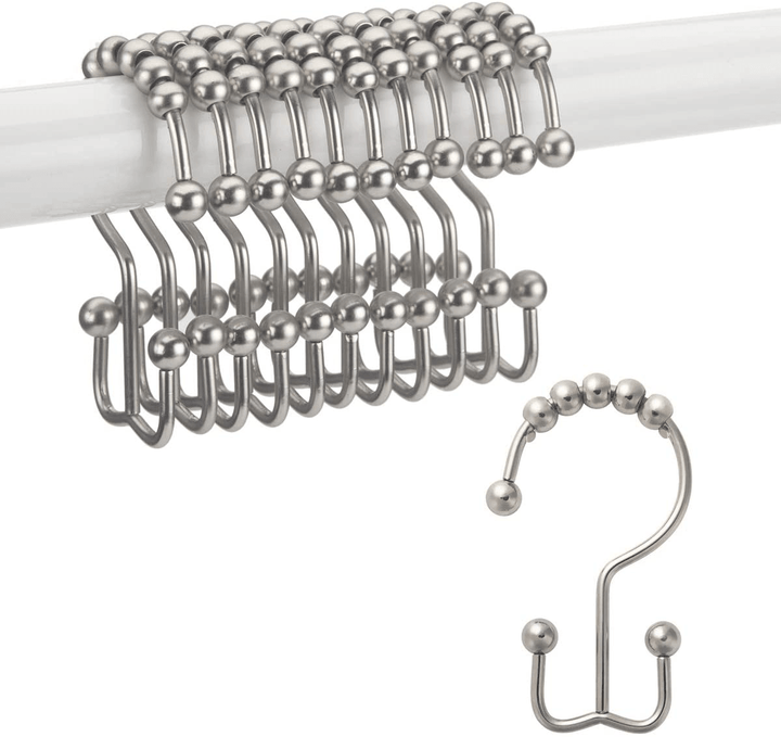 12Pcs Stainless Steel Shower Curtain Hooks Rings Rust-Resistant Metal Double Glide Shower Hooks for Bathroom Shower Rods Curtains - MRSLM