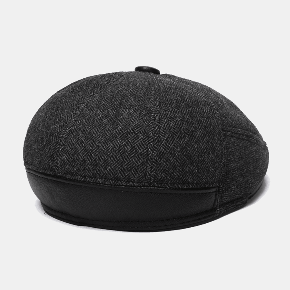 Mens Woolen Beret Caps plus Velvet Thick Ear Protection Forward Hat - MRSLM