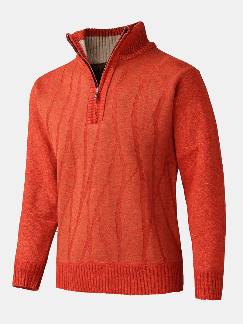 Mens Solid Color Half Zipper Front Warm Knitted Sweaters - MRSLM