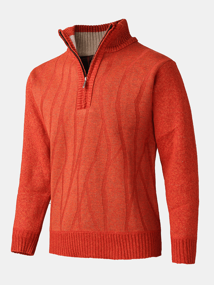 Mens Solid Color Half Zipper Front Warm Knitted Sweaters - MRSLM