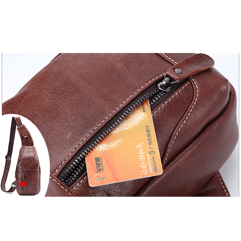 Men Genuine Leather Anti-Theft Crossbody Bag Chest Bag - MRSLM