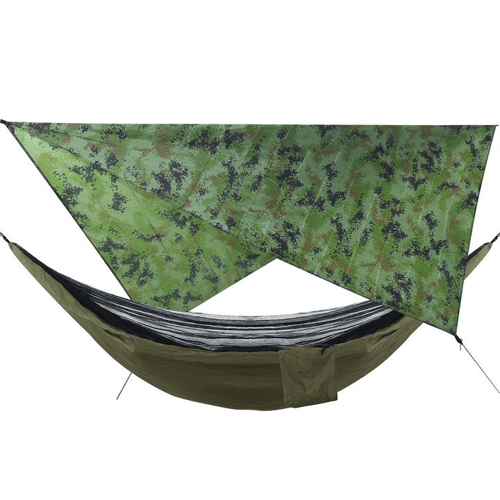 Ipree Camouflage Rain Fly Tarp and Camping Hammock with Mosquito Net Portable Hammock Canopy 210T Plaid Fabric PU Waterproof 2000 Sun Shade Tent Awning for 2 Person - MRSLM