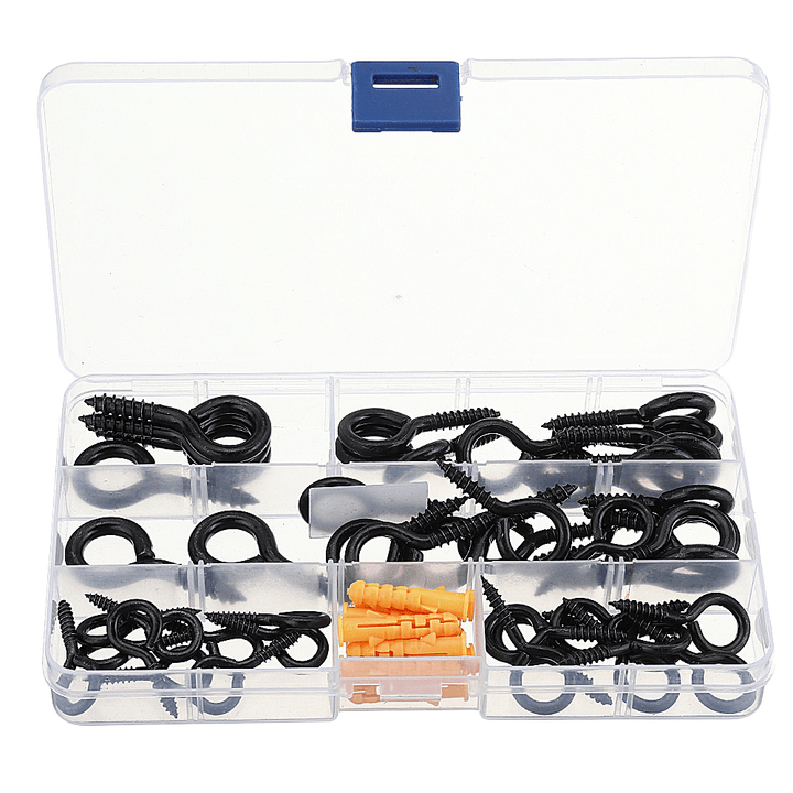 44Pcs Screw Eyes Zinc Plated Self Tapping Thread Eye Bolt Ring Hooks with Expansion Pipe Black - MRSLM