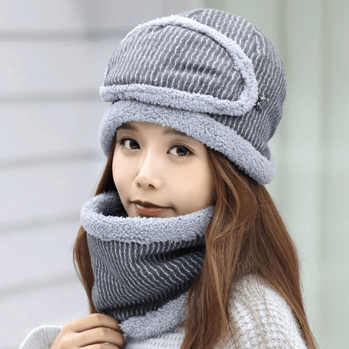 Women Thick Fleece Liner Multipurpose Knitted Hat Scarf - MRSLM