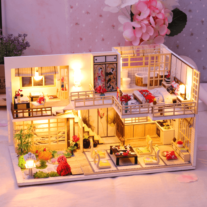 Wooden Crafts DIY Handmade Assembly 3D Doll House Miniature Furniture Kit with LED Light Toy for Kids Birthday Gift Home Decoration - MRSLM