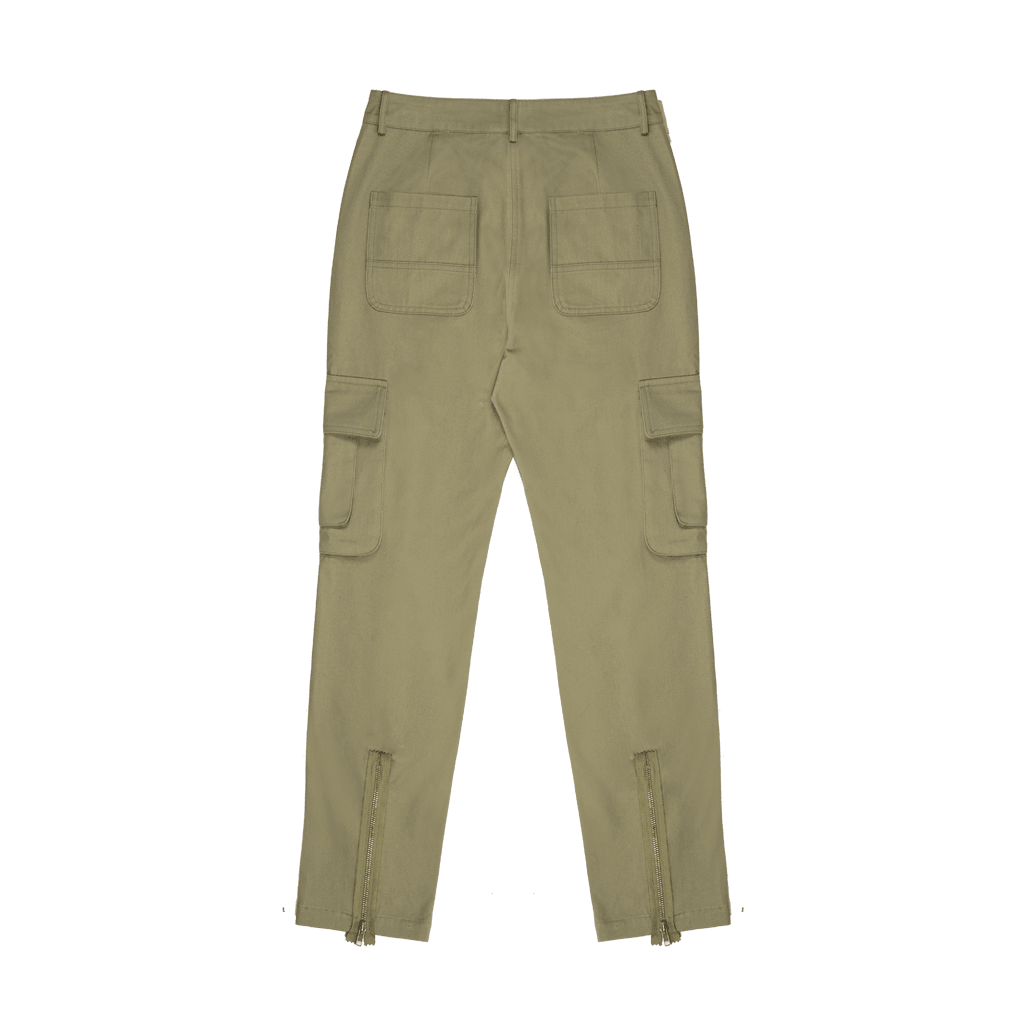 Army Green Pocket Zipper Straight Workwear Casual Pants - MRSLM