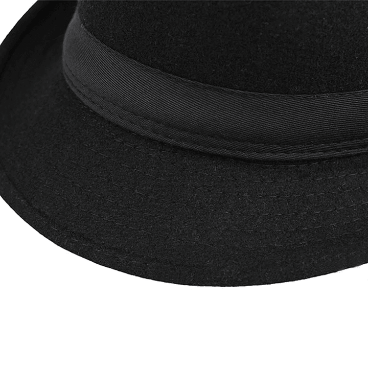 Unisex Jazz Cap Vintage Woolen Bucket Trilby Brim Fedora Panama Hat - MRSLM