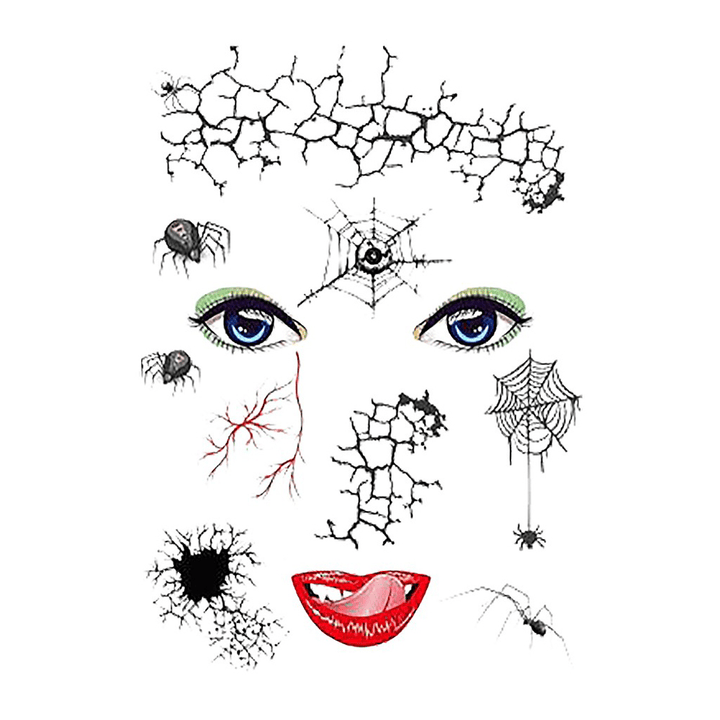 Halloween Tattoo Stickers Scary Halloween Temporary Face Tattoos Terror Wall Sticker Halloween Festival Descoration - MRSLM