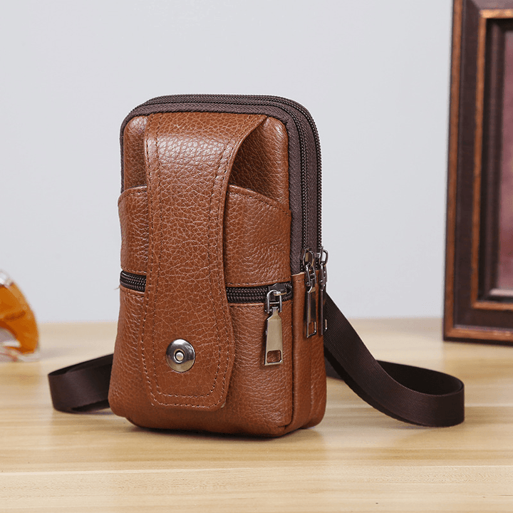 Men Genuine Leather Business Multi-Carry 6.3 Inch Phone Bag Waist Bag - MRSLM