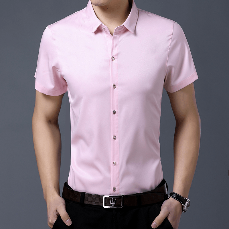 Men Shirt Business Casual Solid Color Slim Shirts - MRSLM