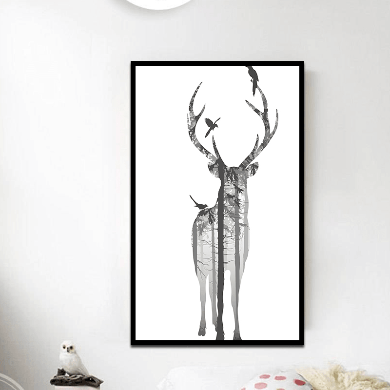 Miico Hand Painted Oil Paintings Simple Style Deer Family B Wall Art for Home Decoration Painting - MRSLM