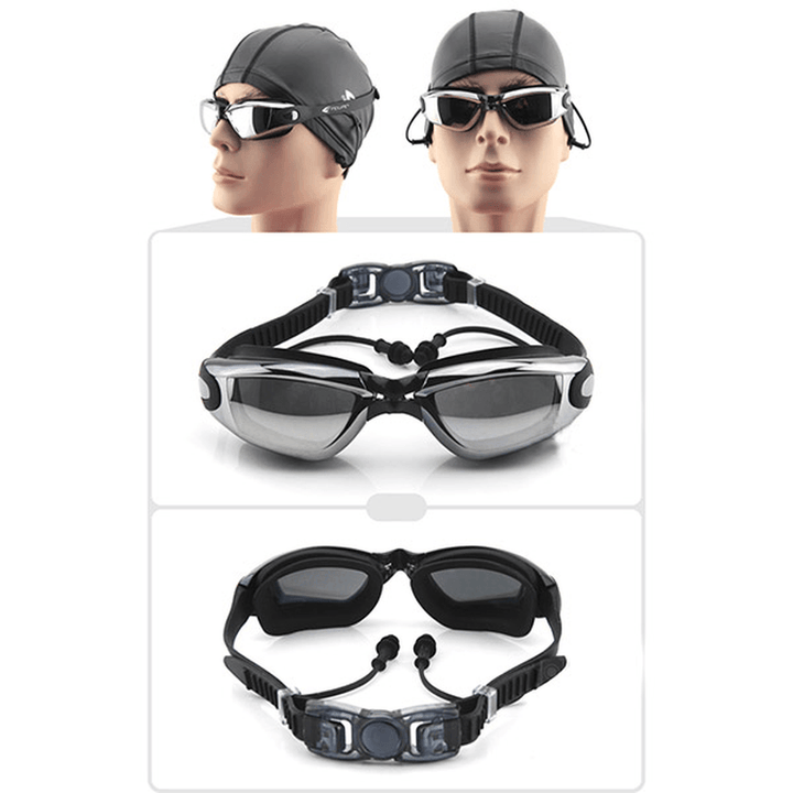 Swimming Goggles with Earplug Waterproof anti Fog Mirrored Large Frame HD Goggles for Men Women - MRSLM